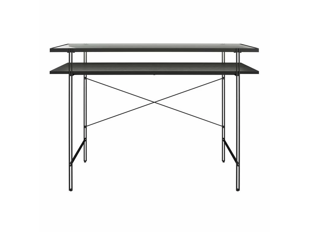 Bureau D'ordinateur En Verre Transparent Et Structure En Métal Noir 2 Bureau D'ordinateur En Verre Transparent Et Structure En Métal Noir – Image 2