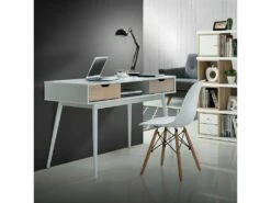 Bureau 2 Tiroirs En MDF Blanc Et Chêne -mobilier de bureau Shop meuble bureau 21694351