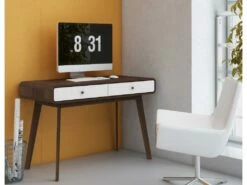 Bureau 2 Portes En Panneau De Particules Noyer Et Blanc -mobilier de bureau Shop meuble bureau 21694569