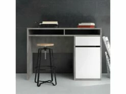 Plus Bureau Avec 1 Porte, 1 Tiroir Et 2 Tablettes De Rangement, Finition Béton/blanc Brillant. -mobilier de bureau Shop meuble bureau 22084855