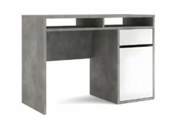 Plus Bureau Avec 1 Porte, 1 Tiroir Et 2 Tablettes De Rangement, Finition Béton/blanc Brillant. -mobilier de bureau Shop meuble bureau 22084857