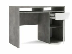 Plus Bureau Avec 1 Porte, 1 Tiroir Et 2 Tablettes De Rangement, Finition Béton/blanc Brillant. -mobilier de bureau Shop meuble bureau 22084863