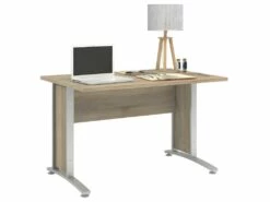 Prisme Bureau C, Imitation Chêne Et Acier, Gris Argenté. -mobilier de bureau Shop meuble bureau 22085433