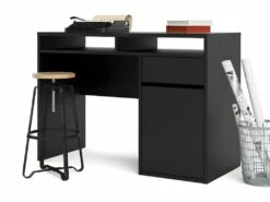 Plus Bureau Avec 1 Porte, 1 Tiroir Et 2 Tablettes De Rangement, Noir Mat. -mobilier de bureau Shop meuble bureau 22085507