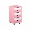 Pierre Commode à Roulettes à 6 Tiroirs, 4 Roulettes (avec 2 Avec Arrêt) Rose, Blanc.
