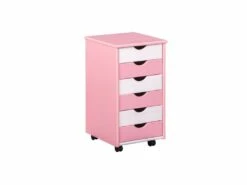 Pierre Commode à Roulettes à 6 Tiroirs, 4 Roulettes (avec 2 Avec Arrêt) Rose, Blanc.