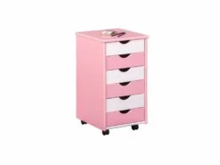 Pierre Commode à Roulettes à 6 Tiroirs, 4 Roulettes (avec 2 Avec Arrêt) Rose, Blanc. -mobilier de bureau Shop meuble bureau 22096079