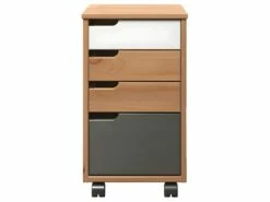 Mestre Commode Bureau, Tiroir Cassette Sur Roulettes. 3, 1 Tiroir Miel,blanc.gris.