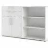 Prisme Étagère De Bureau 2 Tiroirs, 2 Portes Et 2 Tablettes De Rangement, Blanc