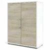 Prisme Armoire De Classement à 2 Portes, Blanc, Imitation Chêne.