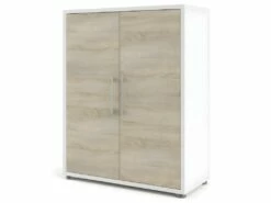 Prisme Armoire De Classement à 2 Portes, Blanc, Imitation Chêne.