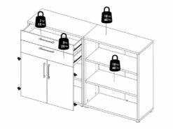Prisme Étagère De Bureau 2 Tiroirs, 2 Portes Et 3 Tablettes De Rangement, Blanc, Finition Chêne. -mobilier de bureau Shop meuble bureau 22105595
