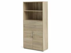 Prisme Armoire De Bureau 2 Espaces De Rangement, 2 Tiroirs Et 2 Portes, Finition Chêne.