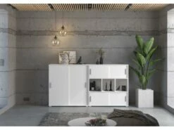 Mover Armoire De Bureau Avec 2 Portes Coulissantes 100x107x40 Cm Blanche. -mobilier de bureau Shop meuble bureau 22105741