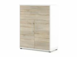 Prisme Armoire De Classement Avec 2 Tiroirs Et 2 Portes, Blanc, Imitation Chêne.