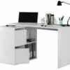 Bureau Divkovi, Bureau Modulable Avec étagère, Table D'étude Ou De Bureau Multi-positions Avec Assemblage D'angle, 152x49h74 Cm, Blanc