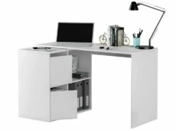 Bureau Divkovi, Bureau Modulable Avec étagère, Table D'étude Ou De Bureau Multi-positions Avec Assemblage D'angle, 152x49h74 Cm, Blanc