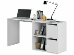 Bureau Divkovi, Bureau Modulable Avec étagère, Table D'étude Ou De Bureau Multi-positions Avec Assemblage D'angle, 152x49h74 Cm, Blanc -mobilier de bureau Shop meuble bureau 22752461