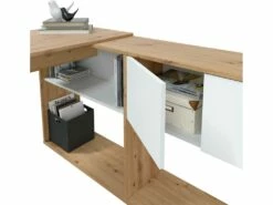 Bureau Dmangn, Bureau D'angle Réversible Avec Bibliothèque, Table D'étude Ou De Bureau Multiposition, 108x70h140 Cm, Nœuds Blancs Et Chêne -mobilier de bureau Shop meuble bureau 22859959