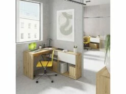 Bureau Dmangn, Bureau D'angle Réversible Avec Bibliothèque, Table D'étude Ou De Bureau Multiposition, 108x70h140 Cm, Nœuds Blancs Et Chêne -mobilier de bureau Shop meuble bureau 22859961