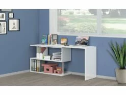 Bureau Dascagn, Bureau D'angle Support PC, Table De Bureau Polyvalente, Bureau Gain De Place Multiposition, 100% Made In Italy, Cm 120x50h75, Blanc Brillant -mobilier de bureau Shop meuble bureau 22860179