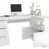 Bureau D'Angle Blanc Caisson 3 Tiroirs Et Armoirette