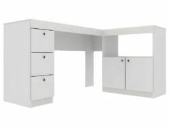 Bureau D'Angle Blanc Caisson 3 Tiroirs Et Armoirette -mobilier de bureau Shop meuble bureau 22969423
