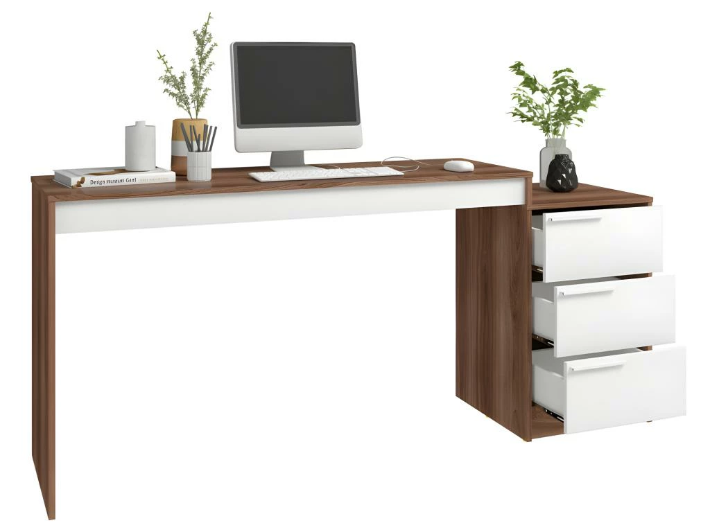 Bureau Et Caisson 3 Tiroirs Amovible Châtaignier Blanc 1 Bureau Et Caisson 3 Tiroirs Amovible Châtaignier Blanc