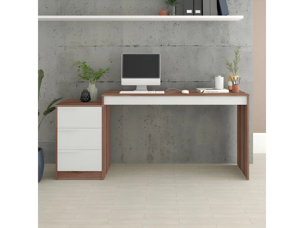 Bureau Et Caisson 3 Tiroirs Amovible Châtaignier Blanc 2 Bureau Et Caisson 3 Tiroirs Amovible Châtaignier Blanc – Image 2