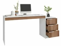 Bureau Et Caisson 3 Tiroirs Amovible Blanc Et Châtaignier -mobilier de bureau Shop meuble bureau 22969457