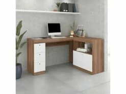 Bureau D'Angle Châtaignier Et Blanc Caisson 3 Tiroirs Et Armoirette -mobilier de bureau Shop meuble bureau 22969463