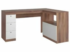 Bureau D'Angle Châtaignier Et Blanc Caisson 3 Tiroirs Et Armoirette -mobilier de bureau Shop meuble bureau 22969467