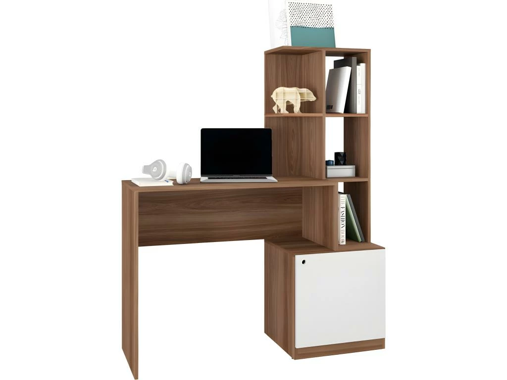 Bureau Châtaignier Blanc Bibliothèque 6 Niches Et 1 Caisson Intégrés 1 Bureau Châtaignier Blanc Bibliothèque 6 Niches Et 1 Caisson Intégrés