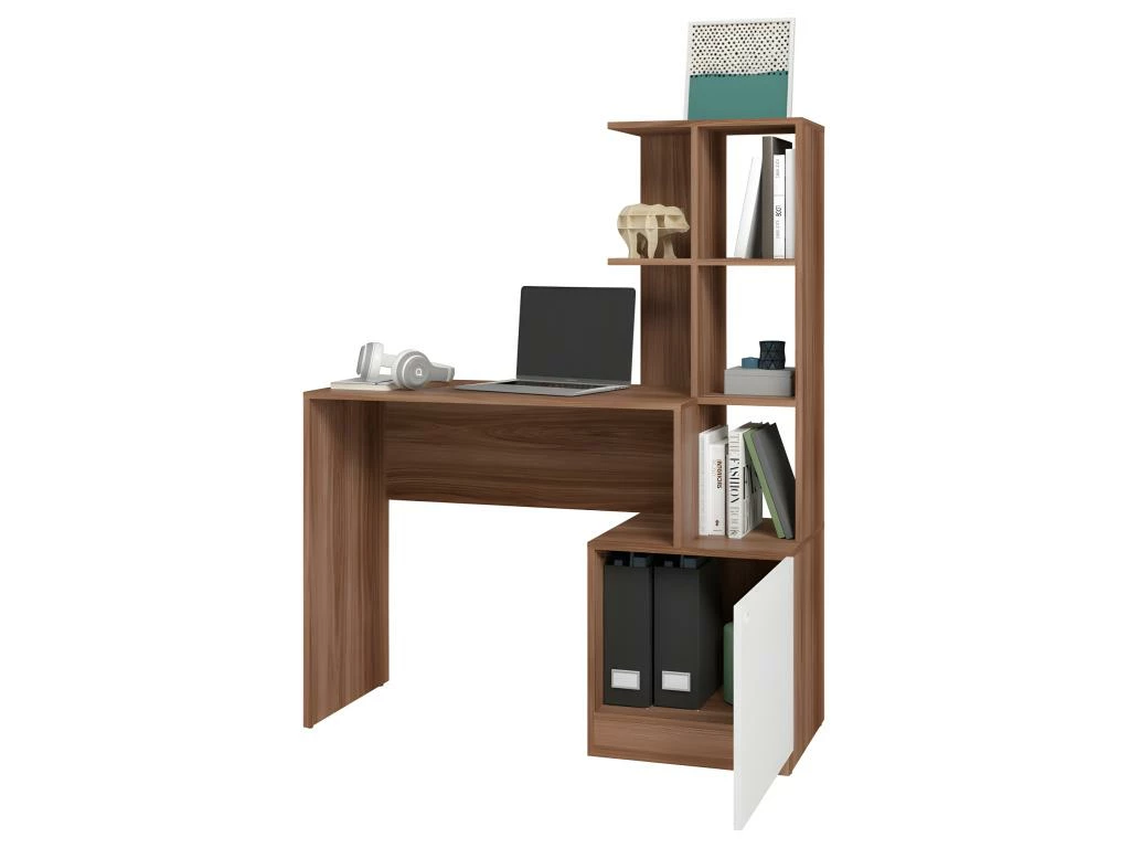 Bureau Châtaignier Blanc Bibliothèque 6 Niches Et 1 Caisson Intégrés 2 Bureau Châtaignier Blanc Bibliothèque 6 Niches Et 1 Caisson Intégrés – Image 2