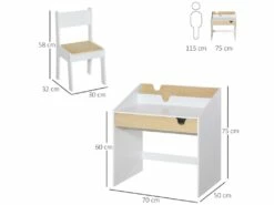 Bureau Enfant Style Scandinave - Ensemble Bureau Et Chaise - Tiroir Coulissant, Présentoir Livres - MDF Blanc Aspect Bois De Pin -mobilier de bureau Shop meuble bureau 23021721