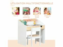 Bureau Enfant Style Scandinave - Ensemble Bureau Et Chaise - Tiroir Coulissant, Présentoir Livres - MDF Blanc Aspect Bois De Pin -mobilier de bureau Shop meuble bureau 23021725