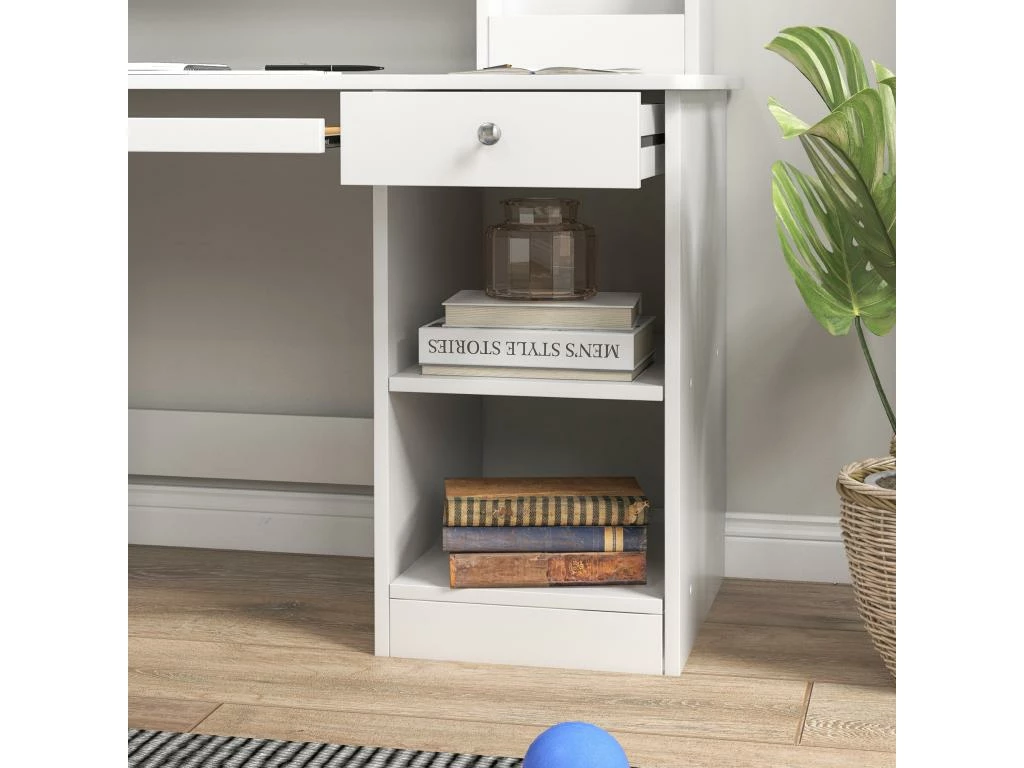 Bureau Enfant Multi-rangement - Ensemble Bureau, Chaise, étagère - Tiroir, Plateau Coulissant, 2 Niches, 2 étagères, 2 Présentoirs Livres - Blanc 9 Bureau Enfant Multi-rangement - Ensemble Bureau, Chaise, étagère - Tiroir, Plateau Coulissant, 2 Niches, 2 étagères, 2 Présentoirs Livres - Blanc – Image 9