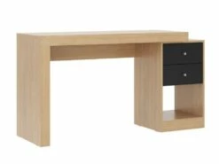 Bureau Extensible 2 Tiroirs Et 1 Niche - Coloris : Naturel Et Noir - EVAN -mobilier de bureau Shop meuble bureau 4444945