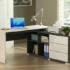 Bureau D'angle Avec Rangements PIVOLA II - 3 Tiroirs - Blanc Et Anthracite
