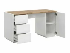 Bureau AMANI - 3 Tiroirs Et 1 Porte - MDF - Blanc Laqué Et Chêne 8 Bureau AMANI - 3 Tiroirs Et 1 Porte - MDF - Blanc Laqué Et Chêne -mobilier de bureau Shop meuble bureau 489373
