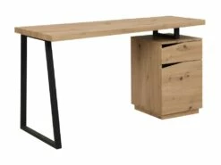 Bureau GOTAMA - 1 Tiroir Et 1 Porte - MDF Et Acier - Chêne Et Noir -mobilier de bureau Shop meuble bureau 489611