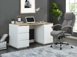 Bureau AMANI - 3 Tiroirs Et 1 Porte - MDF - Blanc Laqué Et Chêne 11 Bureau AMANI - 3 Tiroirs Et 1 Porte - MDF - Blanc Laqué Et Chêne -mobilier de bureau Shop meuble bureau 490047