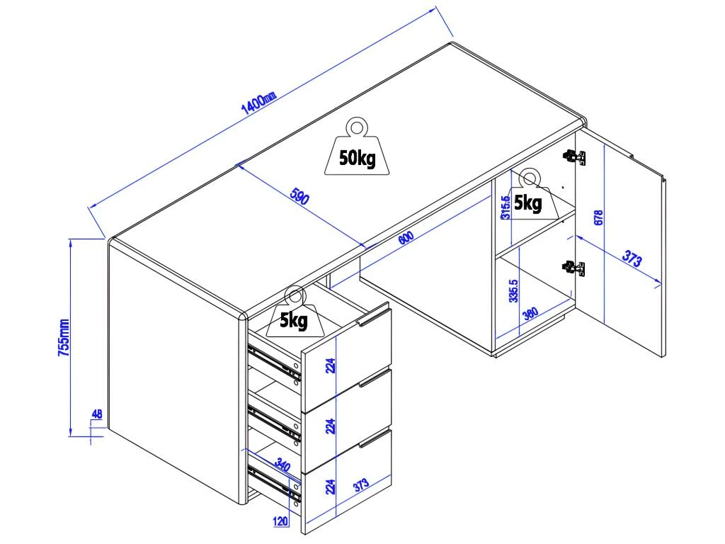 Bureau AMANI - 3 Tiroirs Et 1 Porte - MDF - Blanc Laqué Et Chêne 5 Bureau AMANI - 3 Tiroirs Et 1 Porte - MDF - Blanc Laqué Et Chêne – Image 5