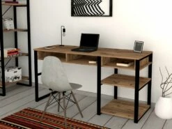 Bureau Industriel Avec Rangements - Naturel Et Noir - RALEIGH