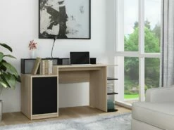 Bureau Avec Rangements ZACHARIE - Coloris : Chêne Et Noir -mobilier de bureau Shop meuble bureau 502961