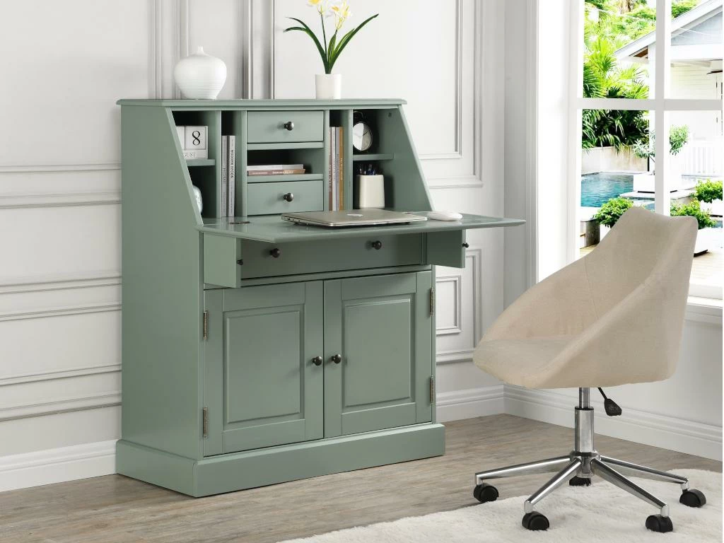 Secrétaire En Pin Et MDF - Coloris : Vert Amande - CLEORE 1 Secrétaire En Pin Et MDF - Coloris : Vert Amande - CLEORE