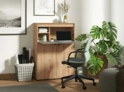 Secrétaire 2 Portes - Coloris : Naturel Et Gris - IDONAR