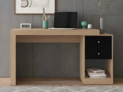 Bureau Extensible 2 Tiroirs Et 1 Niche - Coloris : Naturel Et Noir - EVAN -mobilier de bureau Shop meuble bureau 6704579