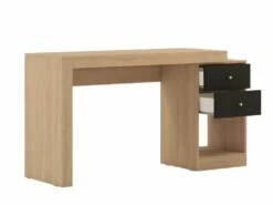Bureau Extensible 2 Tiroirs Et 1 Niche - Coloris : Naturel Et Noir - EVAN -mobilier de bureau Shop meuble bureau 6705253