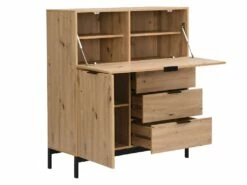 Secrétaire Avec 2 Porte Et 3 Tiroirs - MDF Et Métal - Coloris : Naturel - ERWIN -mobilier de bureau Shop meuble bureau 8212667